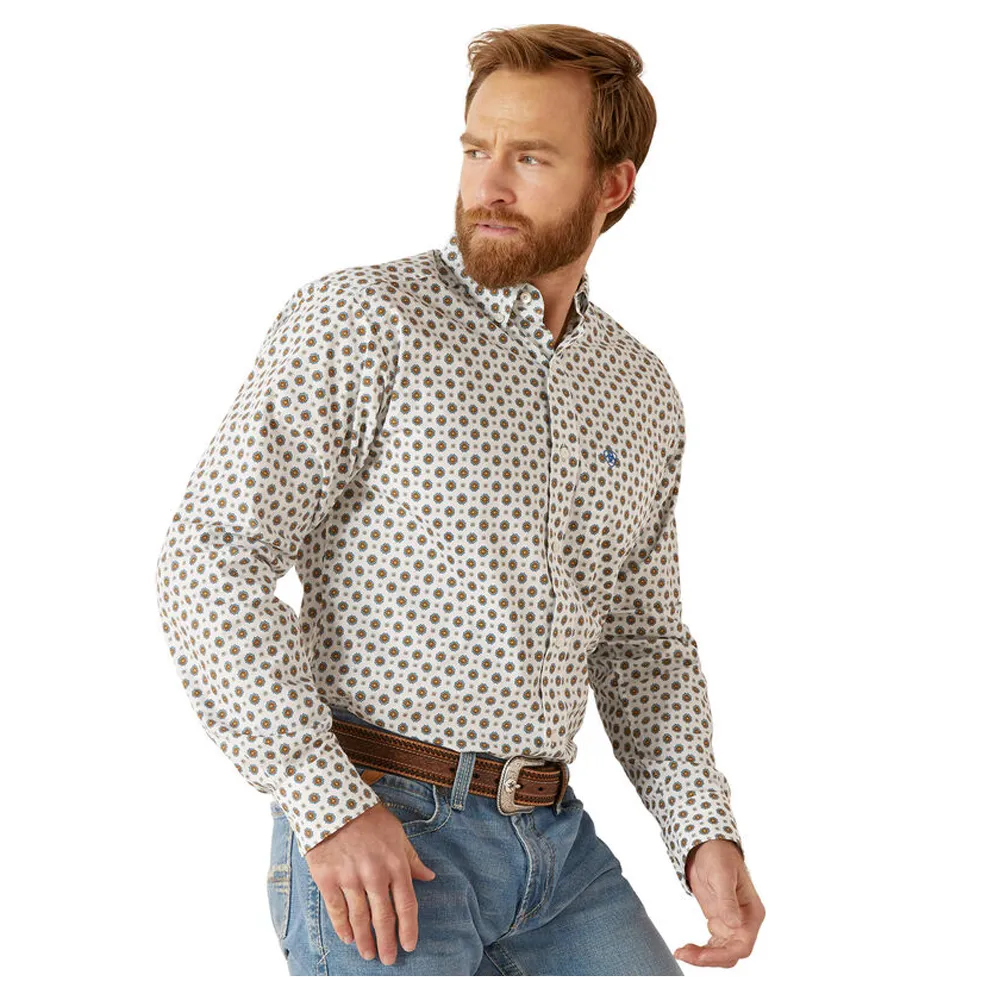 10046585 Ariat Men's Garvie Fitted Long Sleeve Buttondown Shirt - White