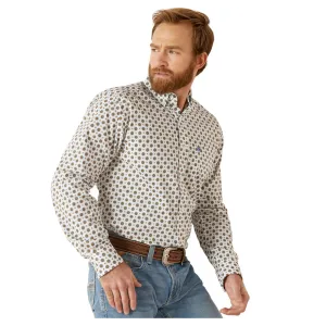 10046585 Ariat Men's Garvie Fitted Long Sleeve Buttondown Shirt - White