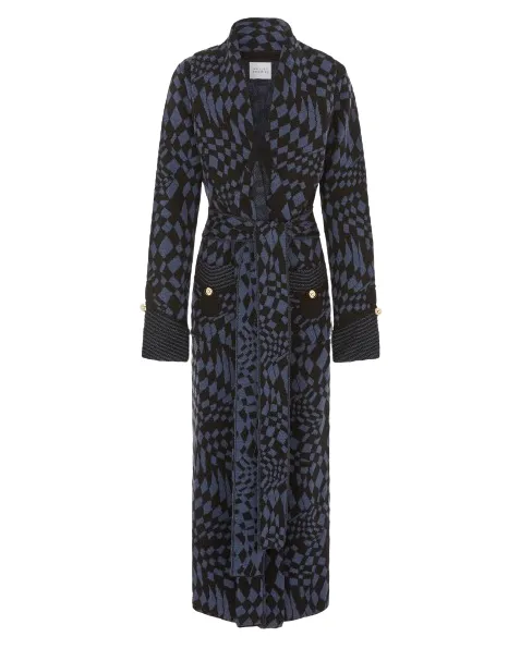 Abstract Check Hari Merino Jacquard Smoking Robe