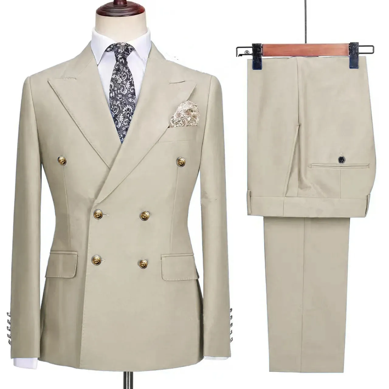 Aidase Fashion New Men's Leisure Boutique Business Banquet Solid Color Wedding Double Breasted Slim Fit Suit Blazers Jacket Pants