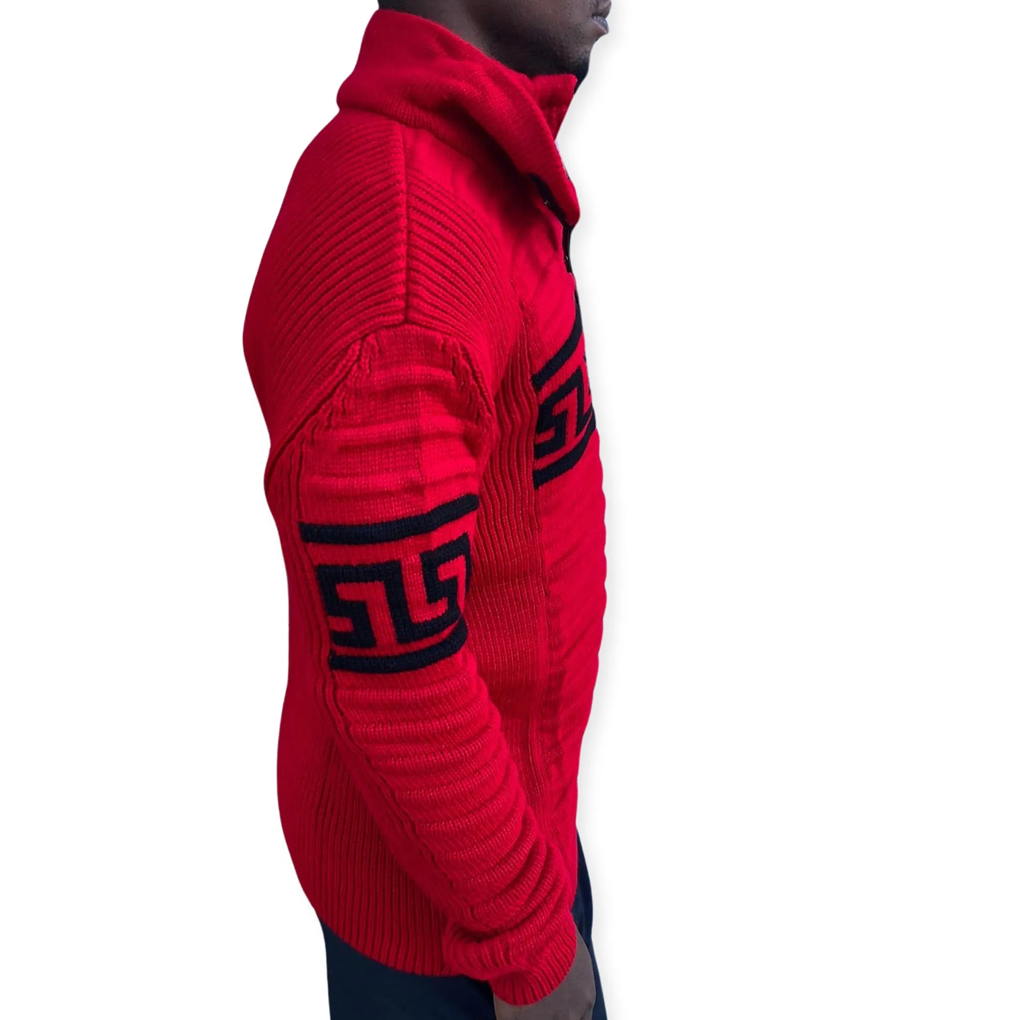 [Alvin] Red Men's Heavy Wool Quarter Zip Sweater