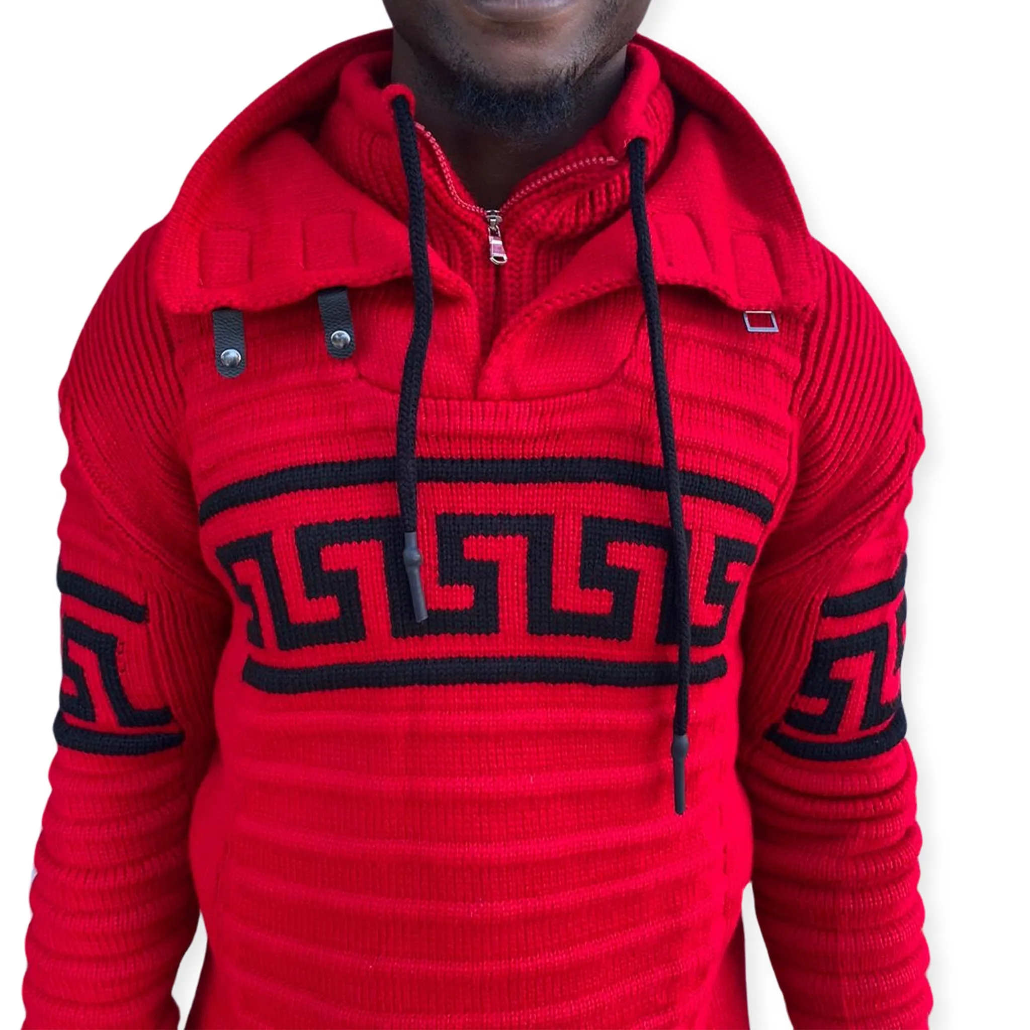 [Alvin] Red Men's Heavy Wool Quarter Zip Sweater