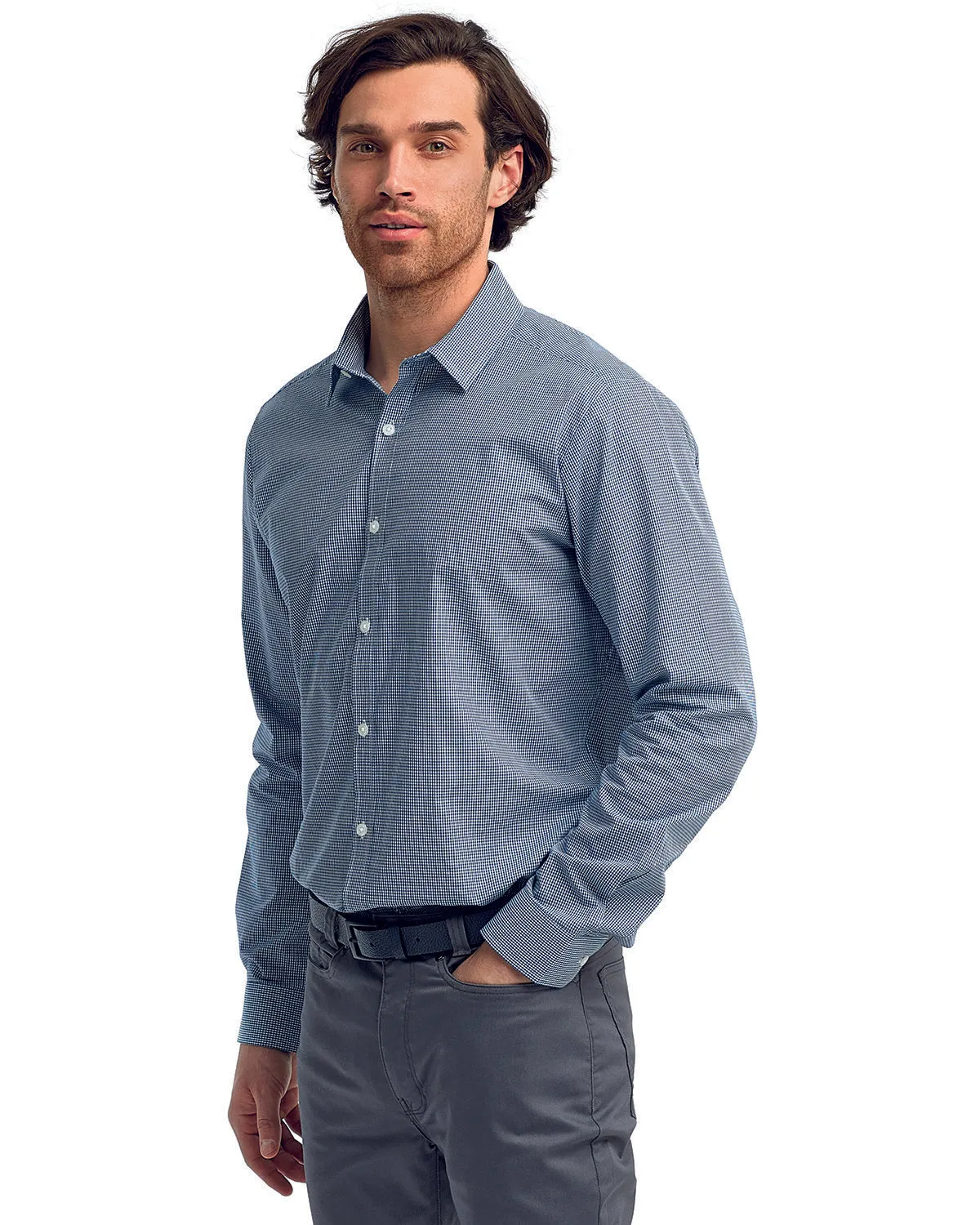 Artisan Collection by Reprime Men's Microcheck Gingham Long-Sleeve Cotton Shirt