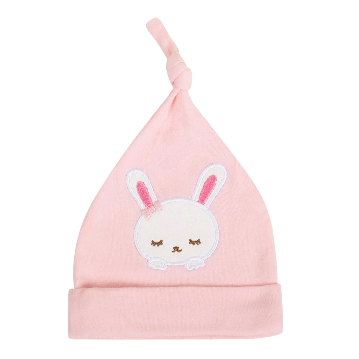 Baby Moo Sleepy Bunny Knotted Infants Ultra Soft 100% Cotton All Season Pack of 3 Caps - Pink