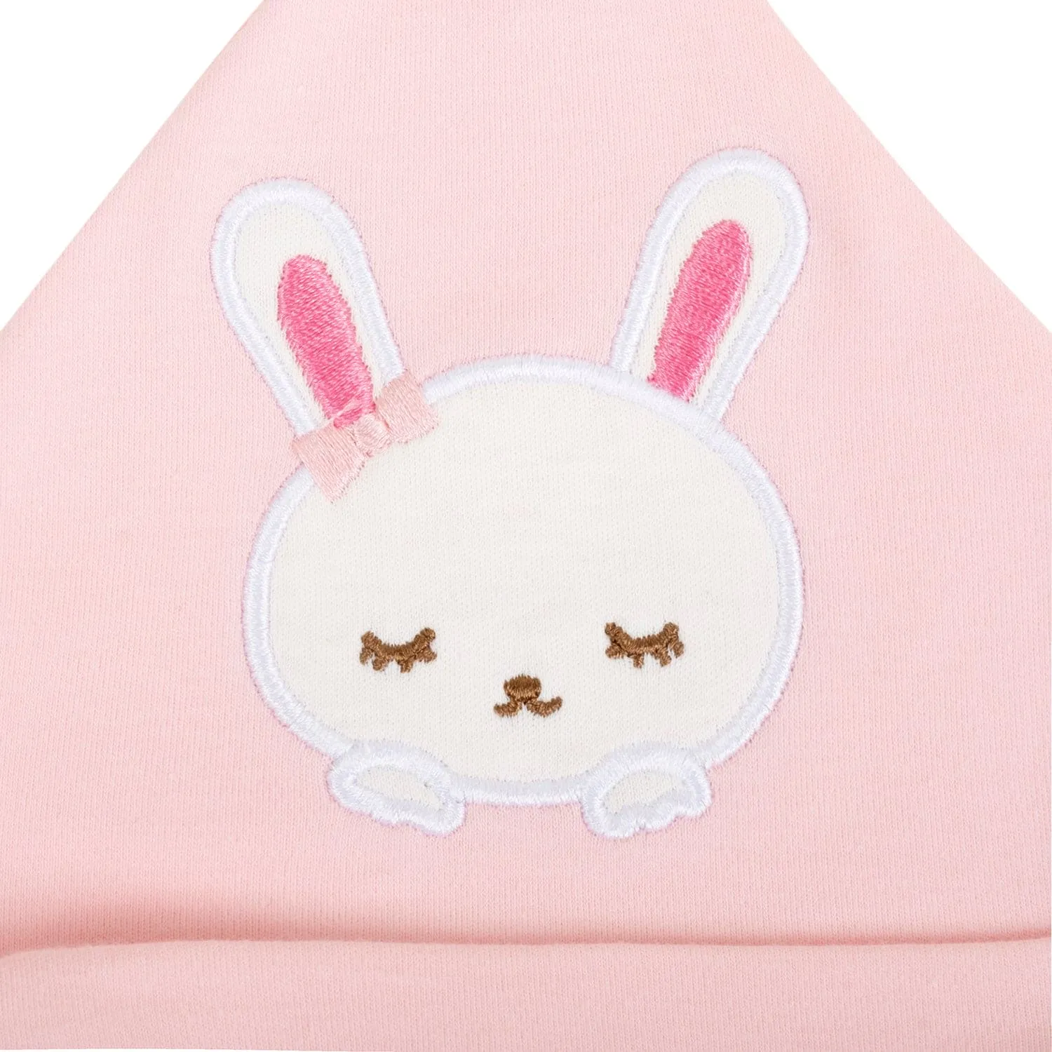 Baby Moo Sleepy Bunny Knotted Infants Ultra Soft 100% Cotton All Season Pack of 3 Caps - Pink