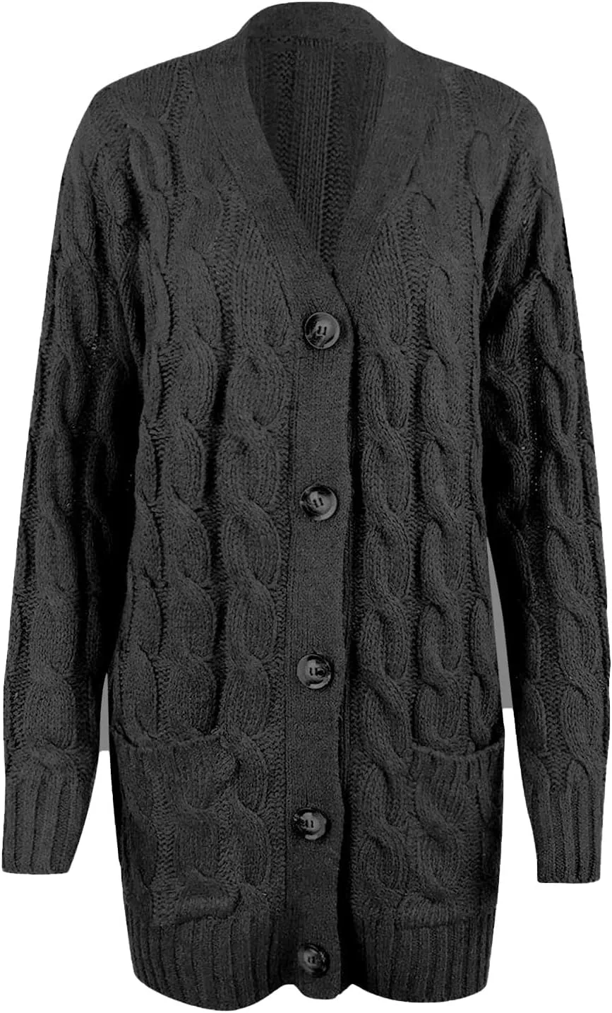 Cardigan Sweaters for Women 2024 Fall Button Down Open Front Cardigan Knit Chunky Sweater Outwear Coats with Pockets