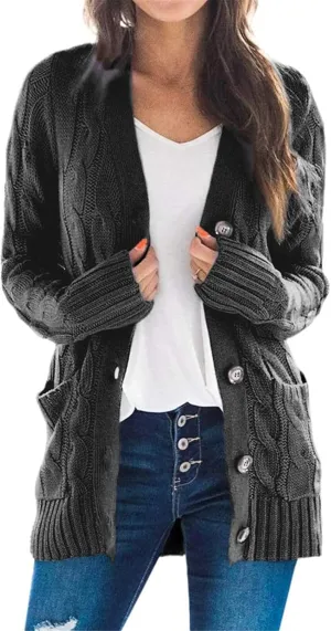 Cardigan Sweaters for Women 2024 Fall Button Down Open Front Cardigan Knit Chunky Sweater Outwear Coats with Pockets