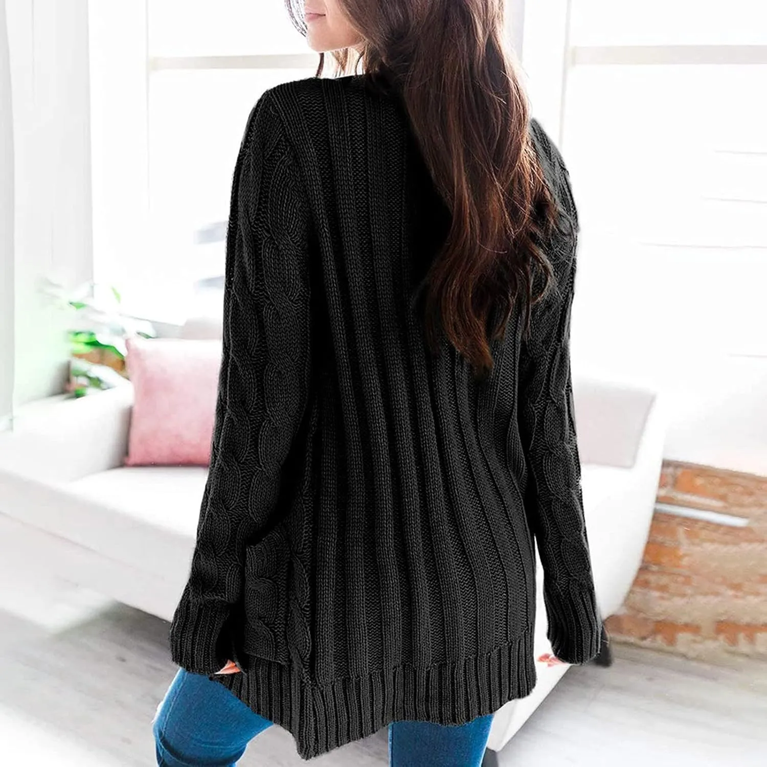 Cardigan Sweaters for Women 2024 Fall Button Down Open Front Cardigan Knit Chunky Sweater Outwear Coats with Pockets