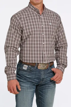 Cinch Men's Long Sleeve Button Down - Brown/White Plaid