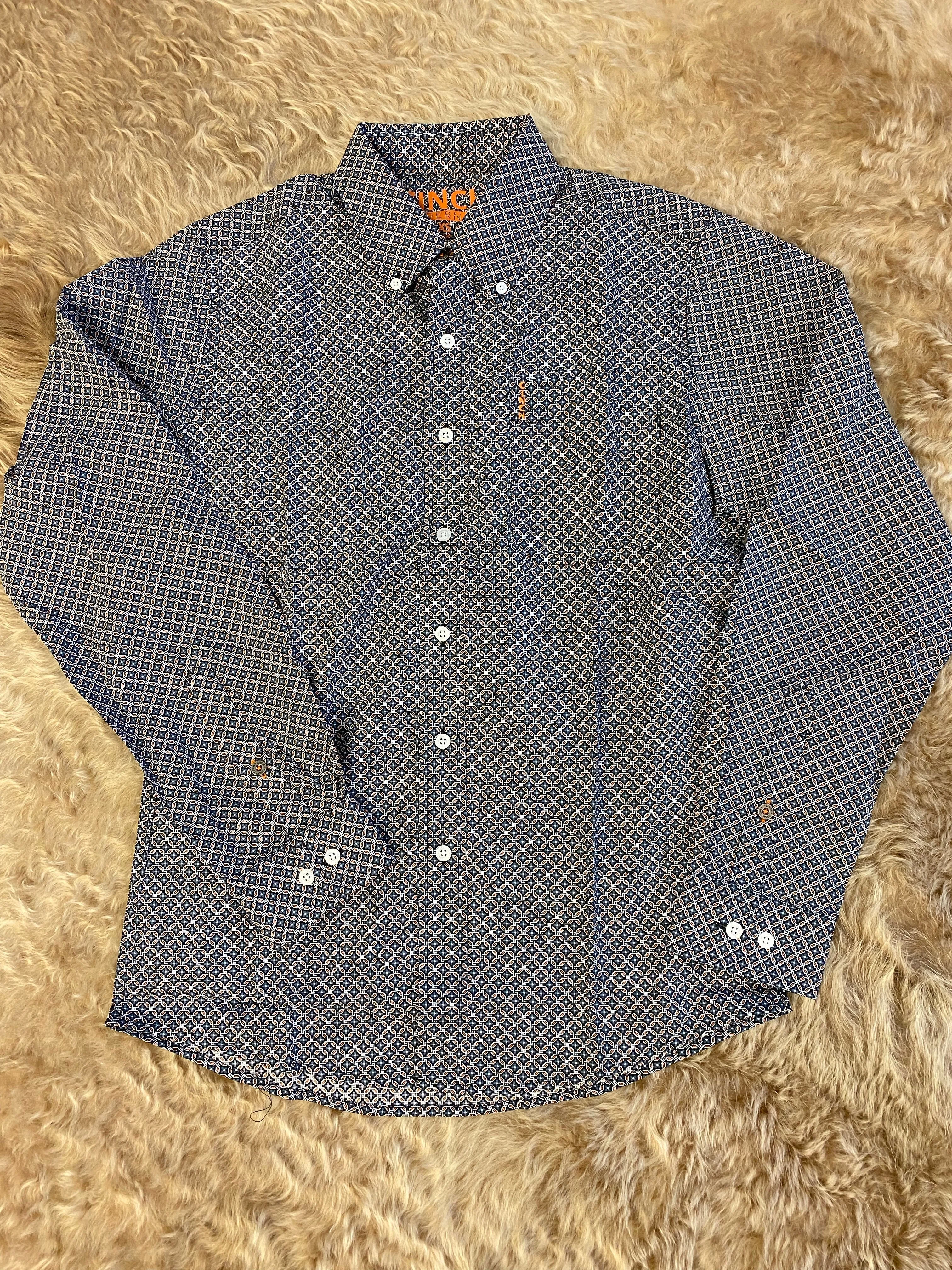 CINCH MENS MODERN FIT MULTI PRINT BLUE SHIRT