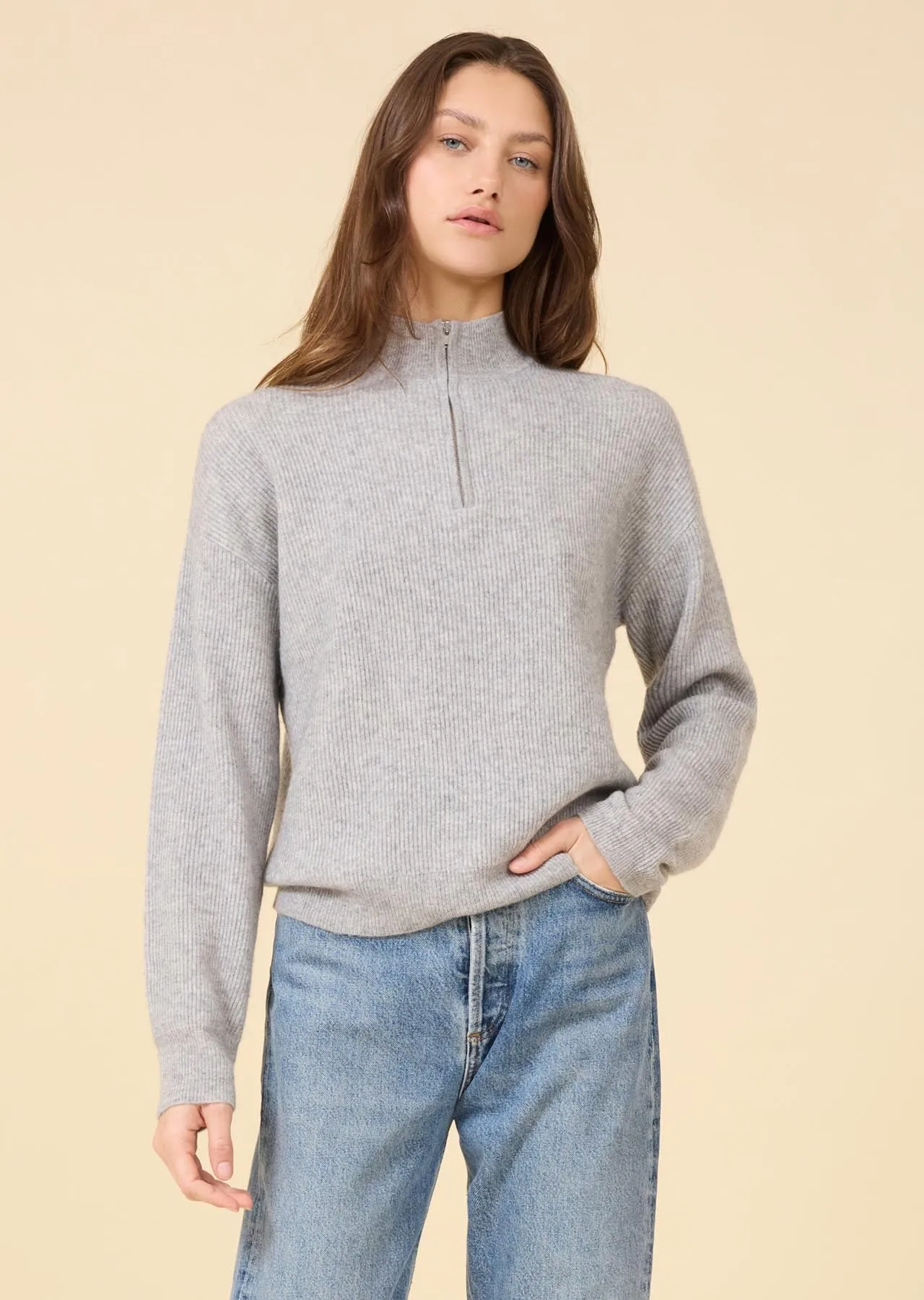 Colorado Half-Zip Cashmere Pullover - Heather Grey