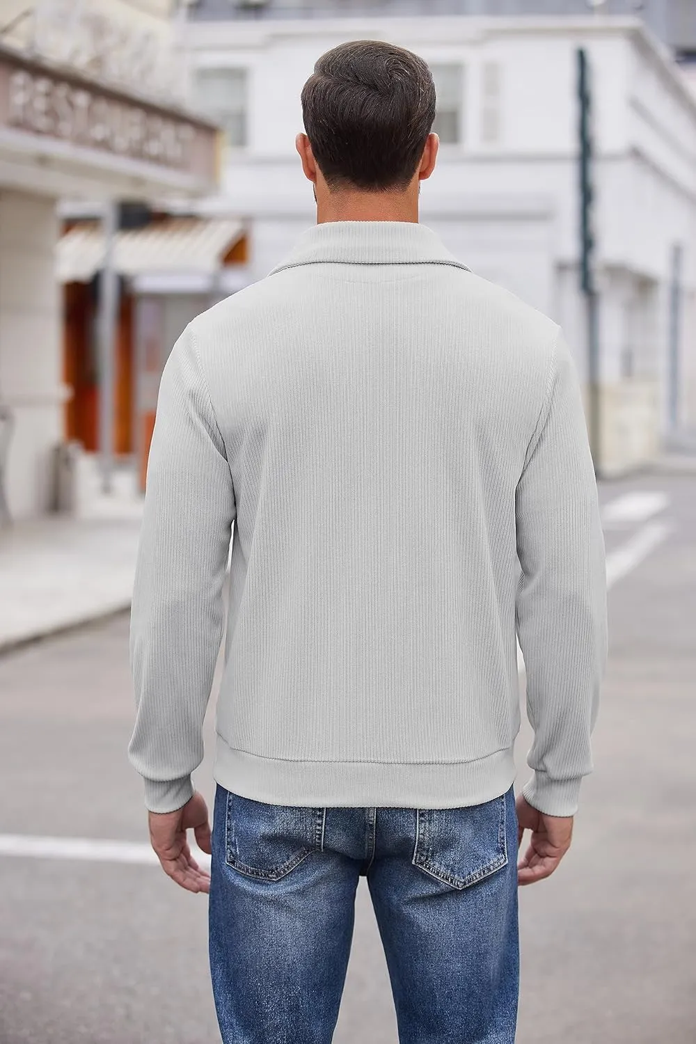 COOFANDY Men's Quarter Zip Up Pullover Mock Neck Long Sleeve Sweater Casual Corduroy Polo Sweatshirt