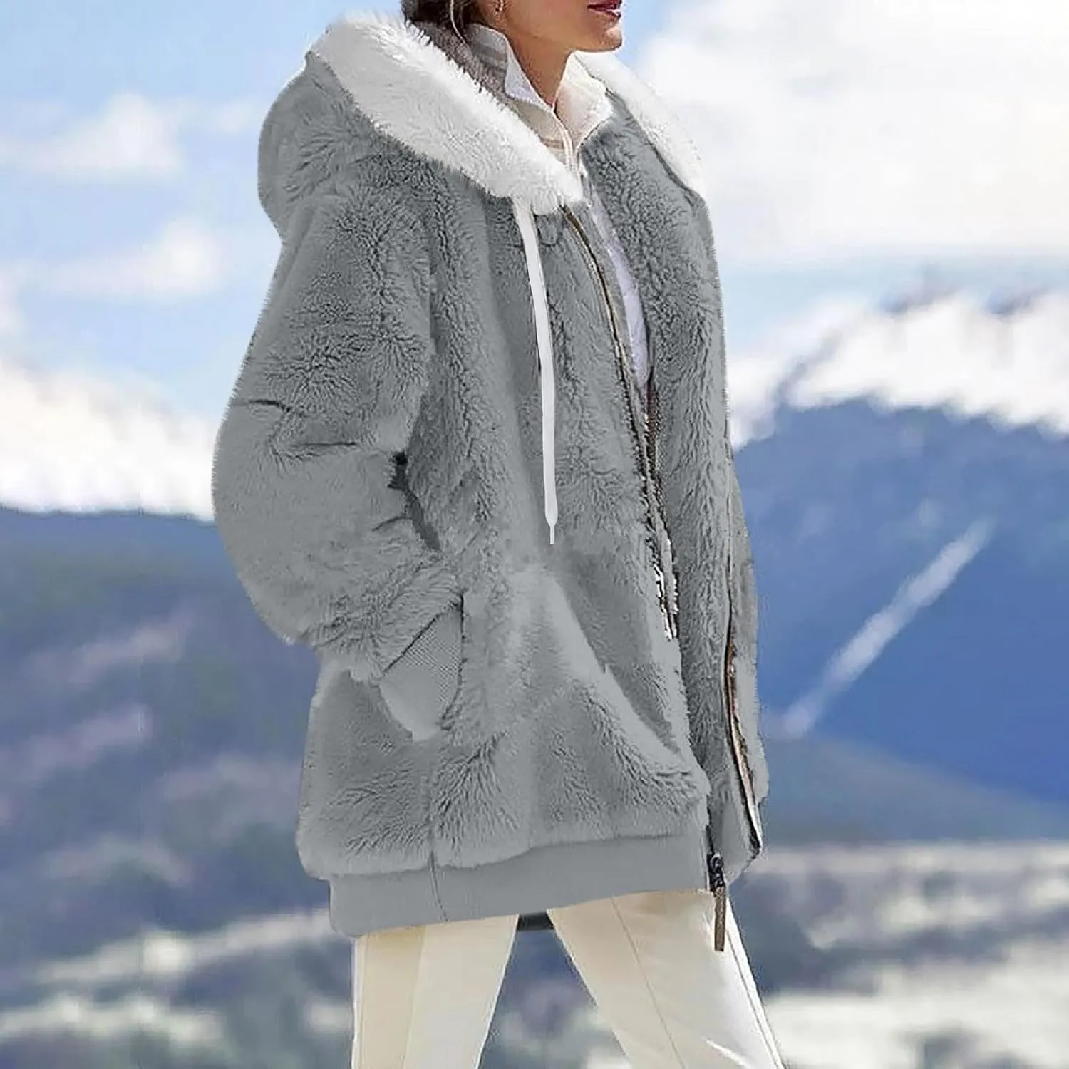 GOFULY Winter Oversized Hoodies For Women With Pockets Sherpa Coats Full Zip Fuzzy Fleece Cardigans Warm Solid Outerwear