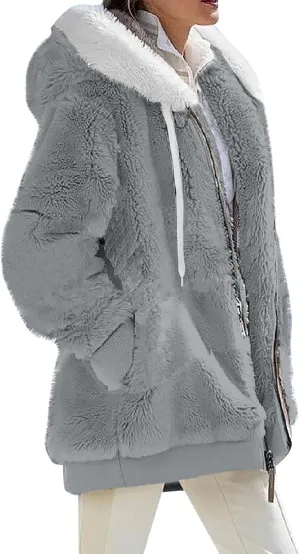 GOFULY Winter Oversized Hoodies For Women With Pockets Sherpa Coats Full Zip Fuzzy Fleece Cardigans Warm Solid Outerwear