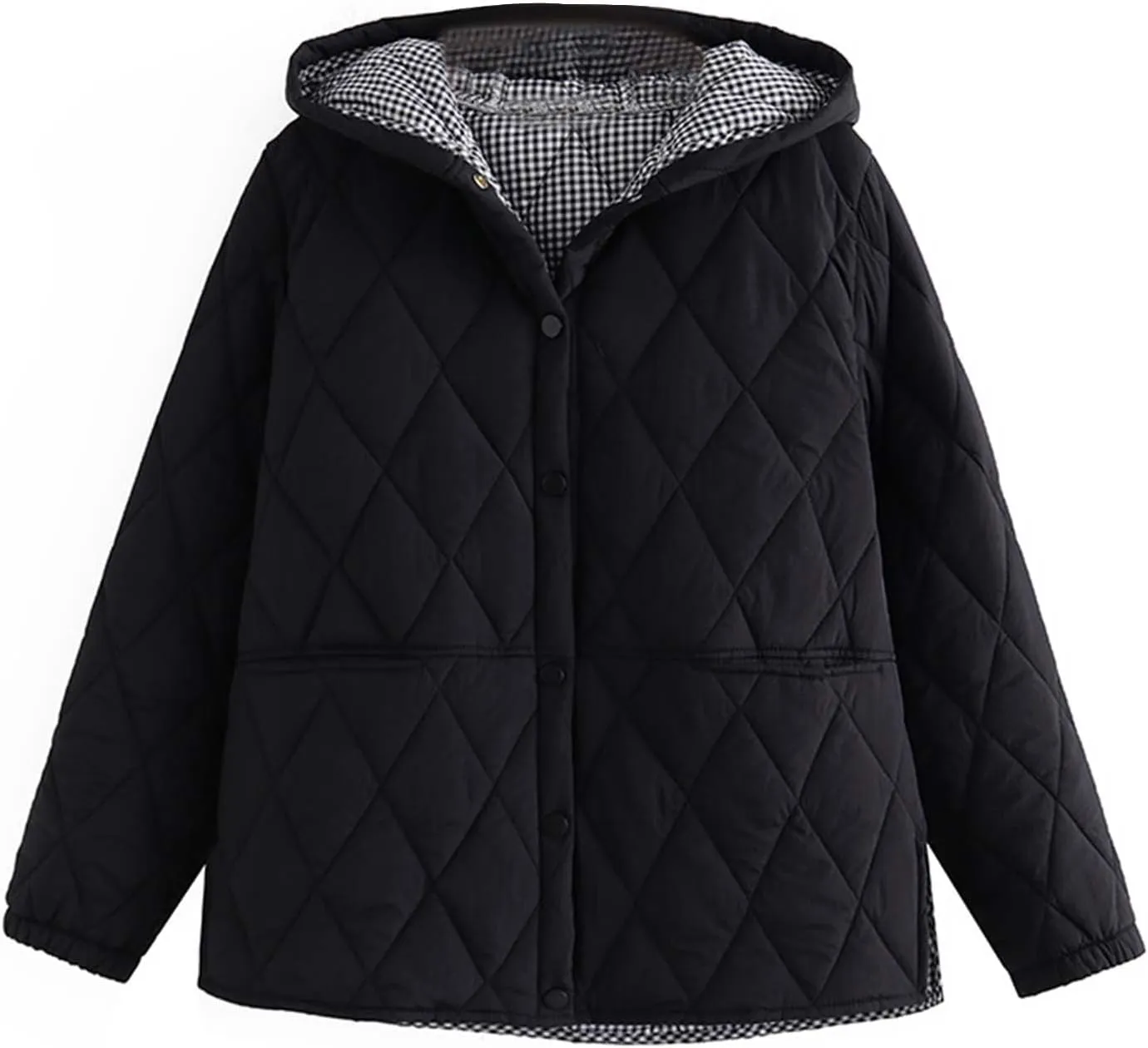 HGps8w Women's Mid-Long Hooded Quilted Puffer Jacket, Long Sleeve Padded Down Winter Coats Button Down Warm Outerwear
