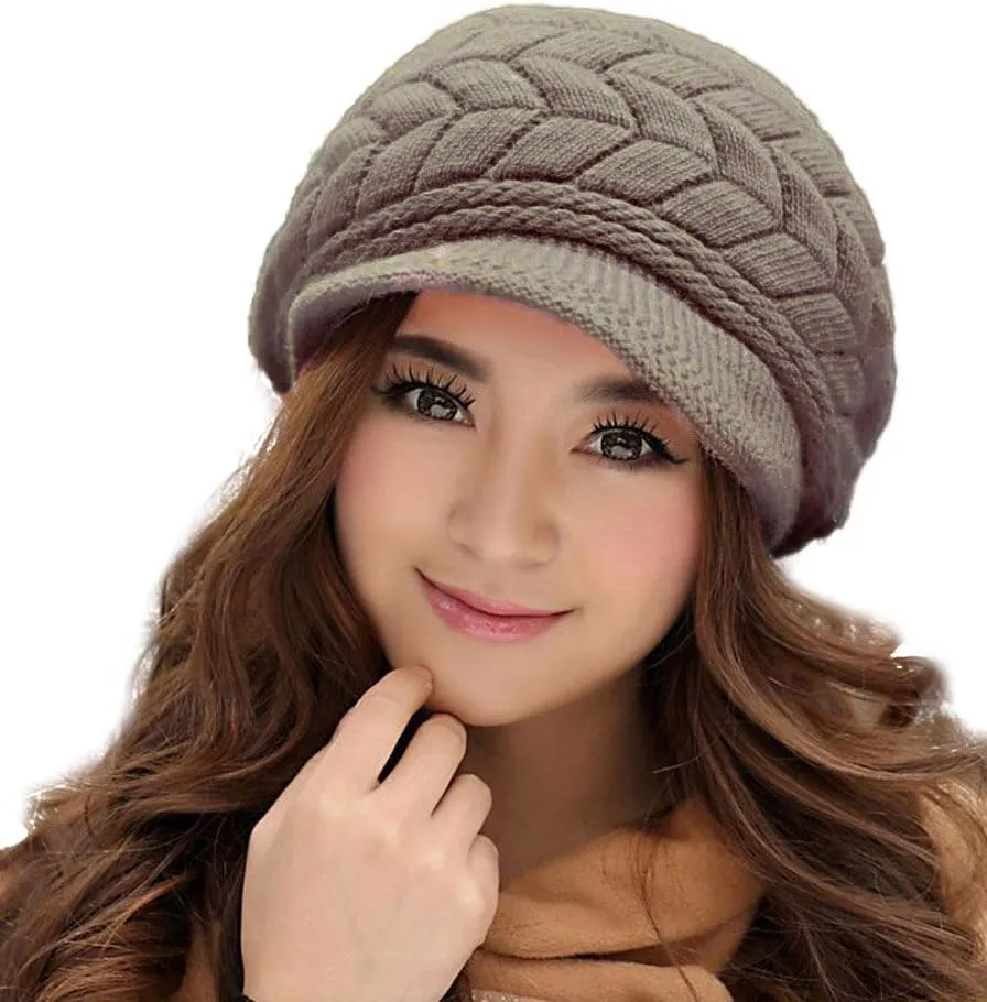 HINDAWI Women Winter Warm Knit Hat Wool Snow Ski Caps with Visor