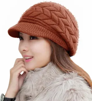 HINDAWI Women Winter Warm Knit Hat Wool Snow Ski Caps with Visor