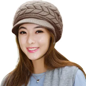 HINDAWI Women Winter Warm Knit Hat Wool Snow Ski Caps with Visor