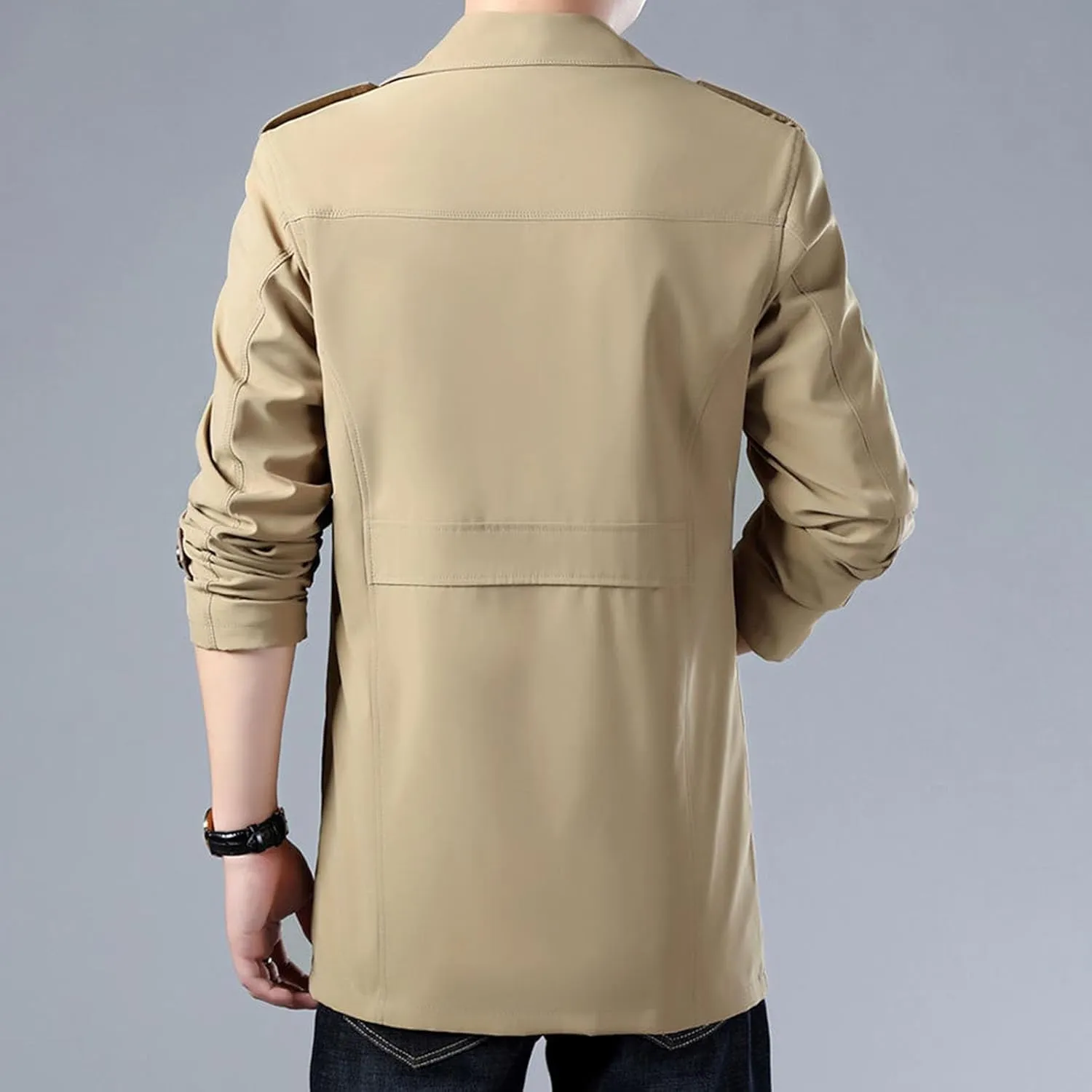 Men Trench Coat Winter Mid Length Wool Coat Notch Collar Cardigan Big and Tall Peacoat Lightweight Cardigan Coat