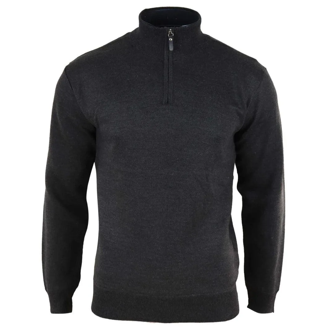 Mens Cardigan Half Zip Turtle High Neck Light Knitted Jumper Smart Casual
