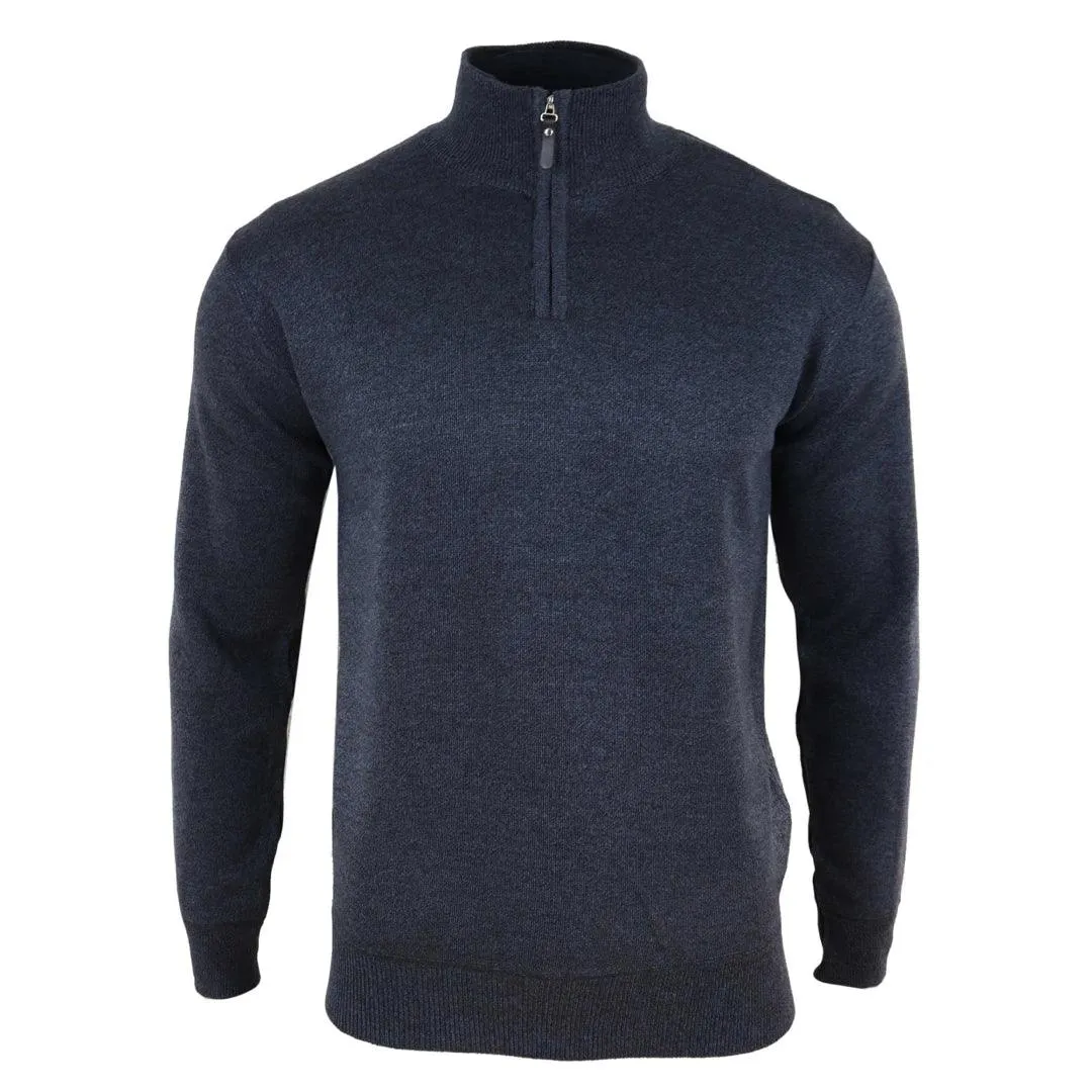 Mens Cardigan Half Zip Turtle High Neck Light Knitted Jumper Smart Casual
