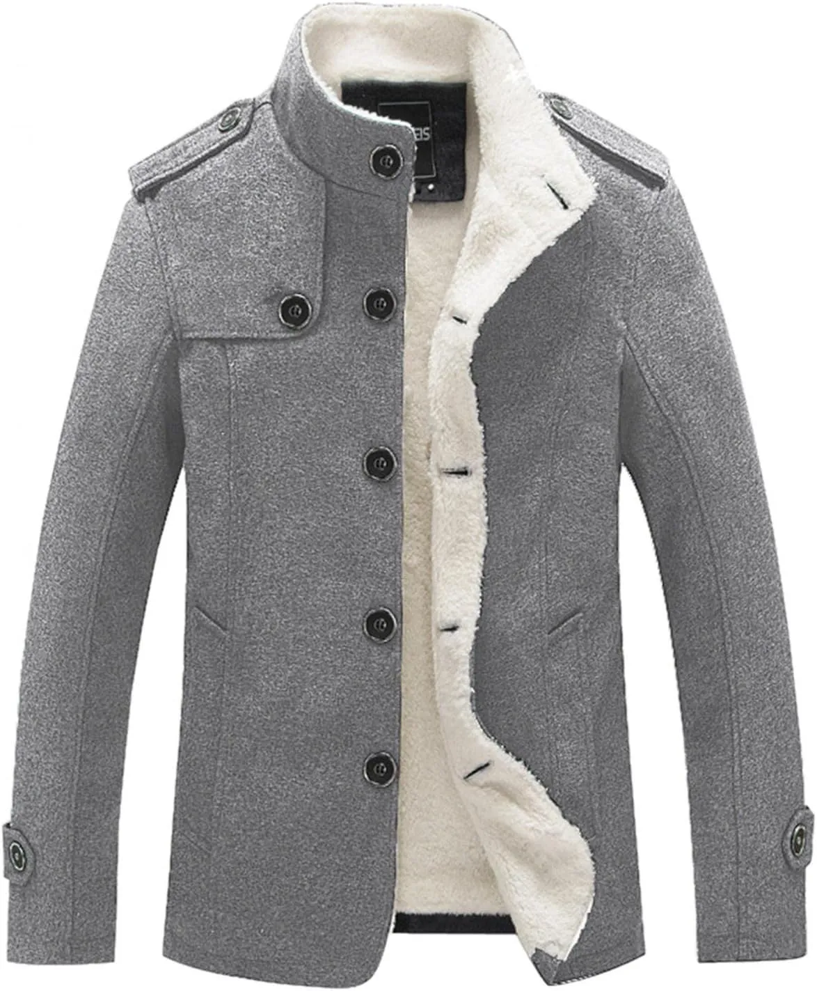 Mens Casual Sherpa Fleece Lined Wool Blend Jackets Winter Warm Cotton Cargo Coats Single-breasted Military Jackets L-4XL