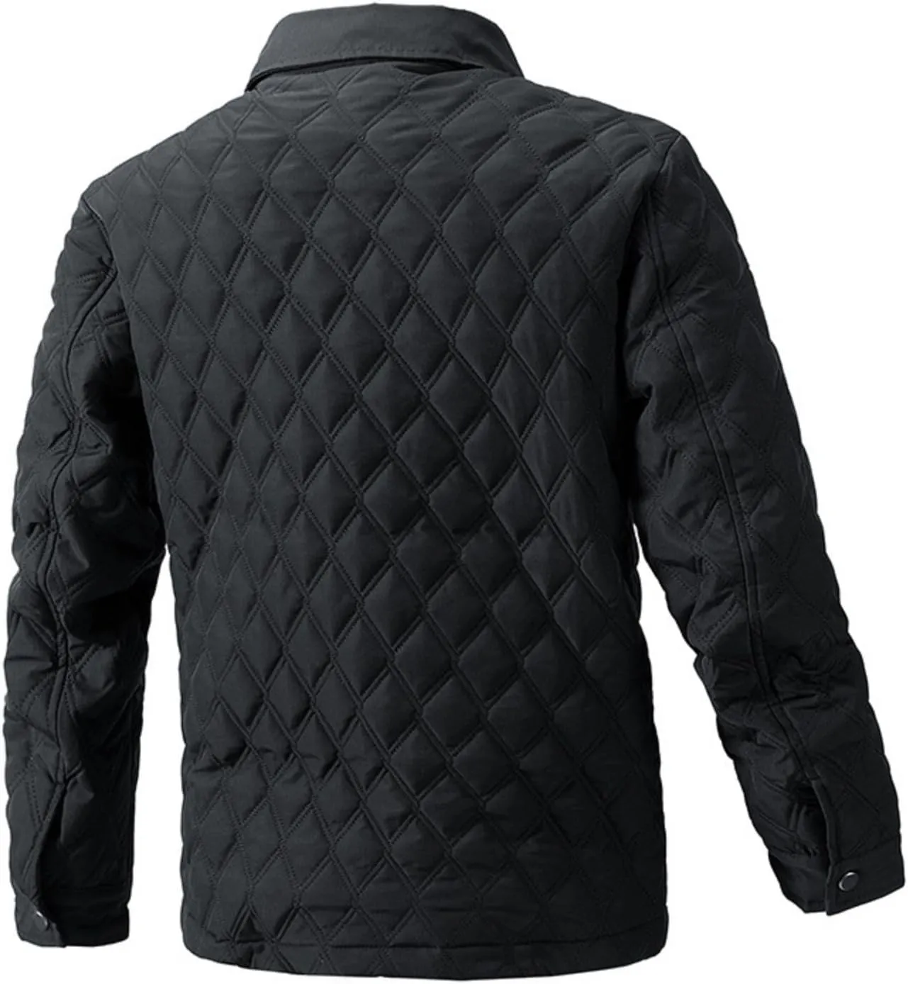 Men's Diamond Quilted Puffer Jacket Casual Fall Winter Shirts Snap Button Down Shirt Jackets for Men with Pockets