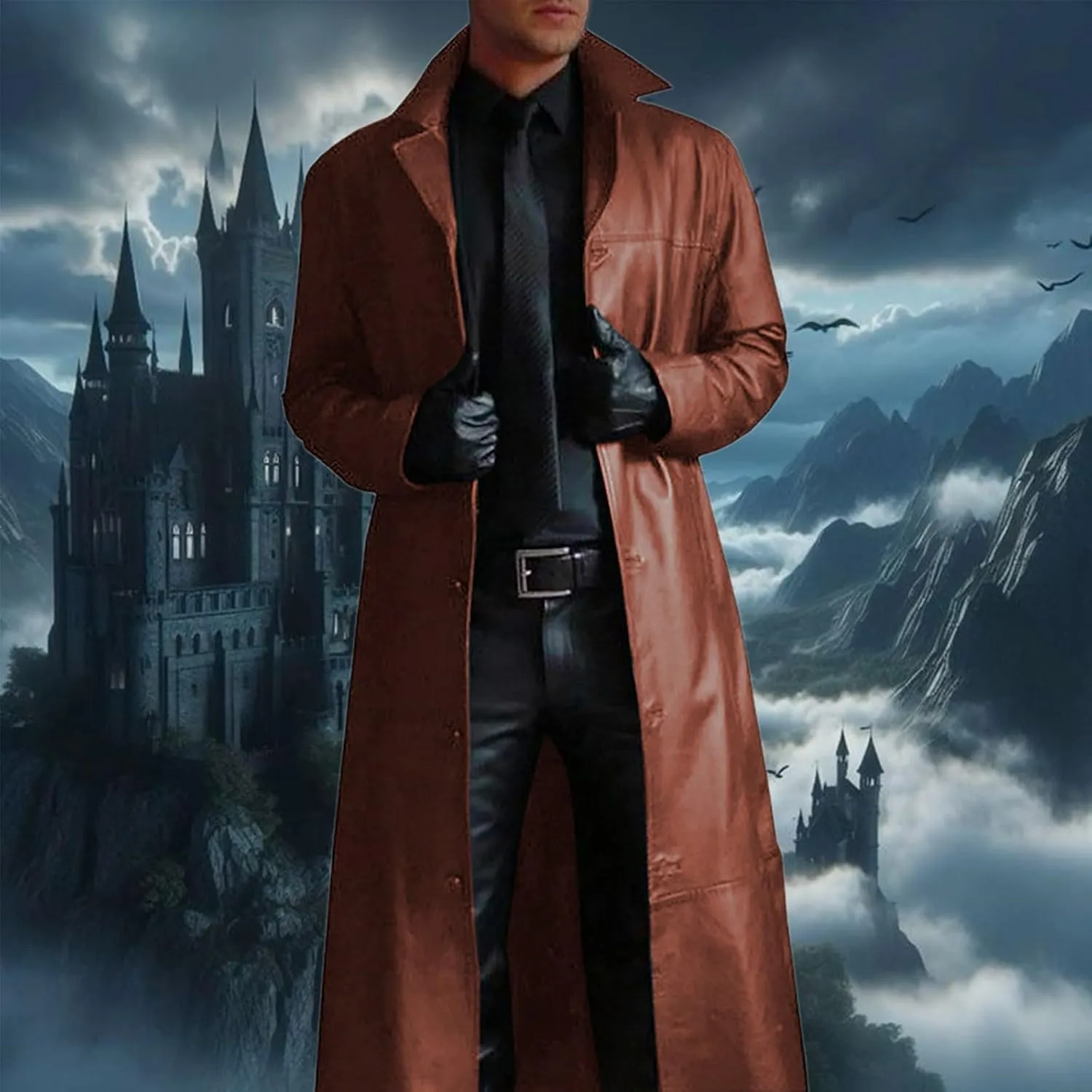 Mens Wool Blend Coat Winter Trench Coats Notched Lapel Single Breasted Overcoat Long Jacket Peacoat with Pockets