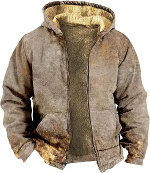 Mens Zip Up Hoodie Winter Fleece Lined Graphic Jacket Big And Tall Heated Cold Weather Coat Windproof Cool Casual Outwear