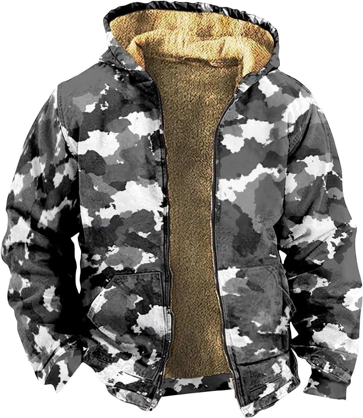 Mens Zip Up Hoodie Winter Fleece Lined Graphic Jacket Big And Tall Heated Cold Weather Coat Windproof Cool Casual Outwear