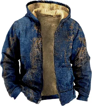 Mens Zip Up Hoodie Winter Fleece Lined Graphic Jacket Big And Tall Heated Cold Weather Coat Windproof Cool Casual Outwear