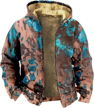 Mens Zip Up Hoodie Winter Fleece Lined Graphic Jacket Big And Tall Heated Cold Weather Coat Windproof Cool Casual Outwear