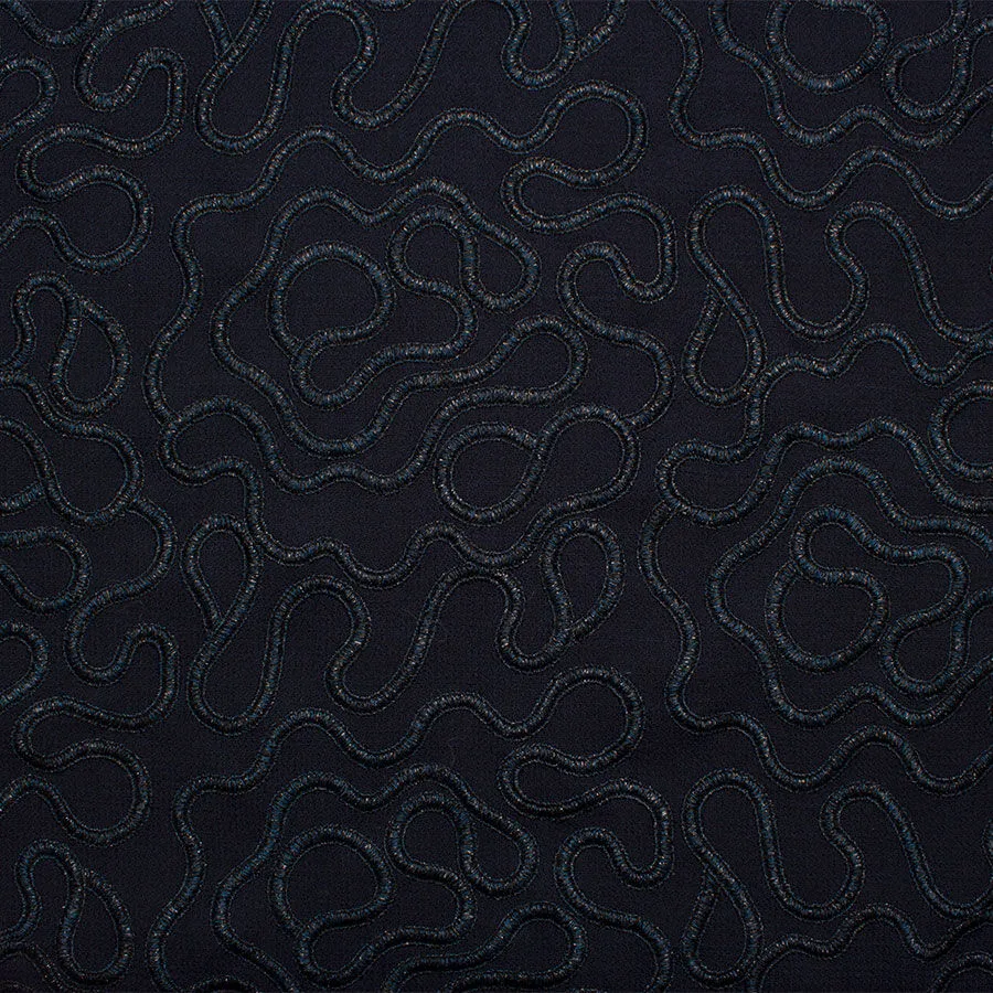 Midnight Blue Embroidered Double Wool Crêpe