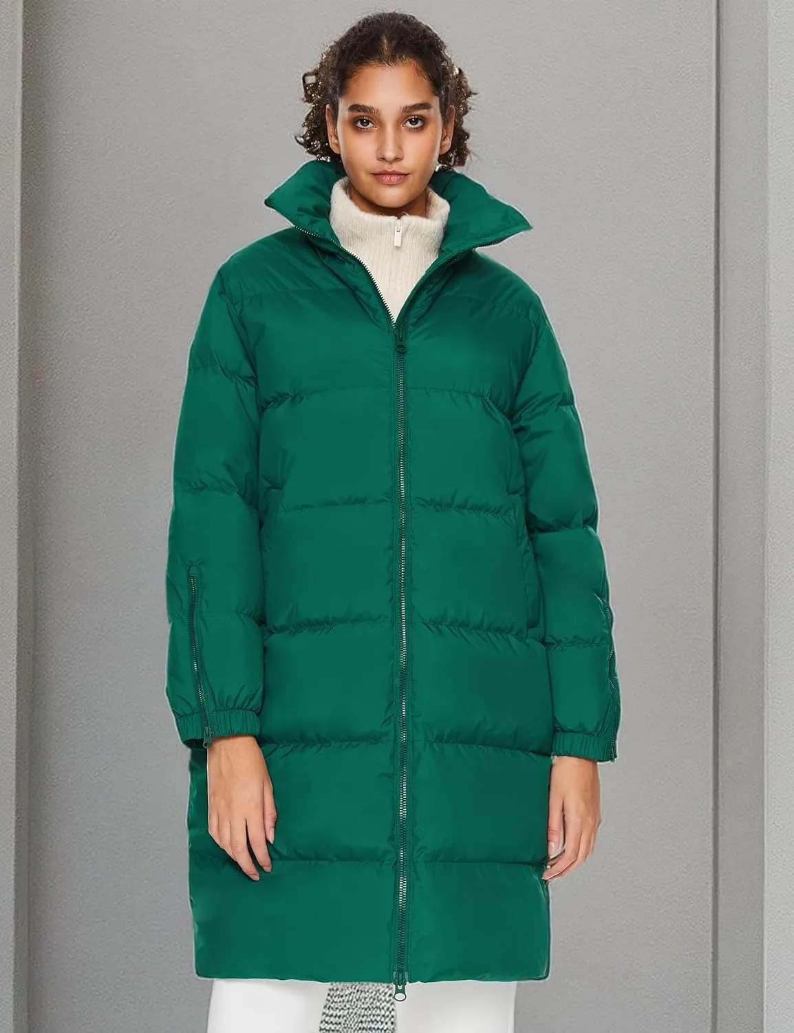 Orolay Women's Long Down Jacket Winter Puffer Jacket High Collar Down Coat with Long-sleeve Full-zip