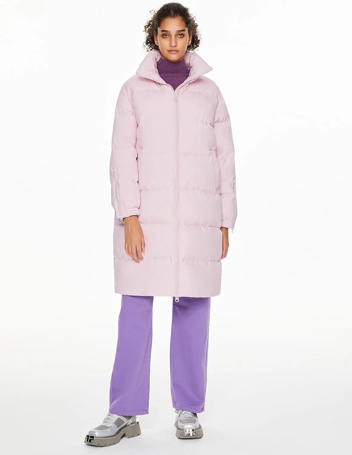 Orolay Women's Long Down Jacket Winter Puffer Jacket High Collar Down Coat with Long-sleeve Full-zip