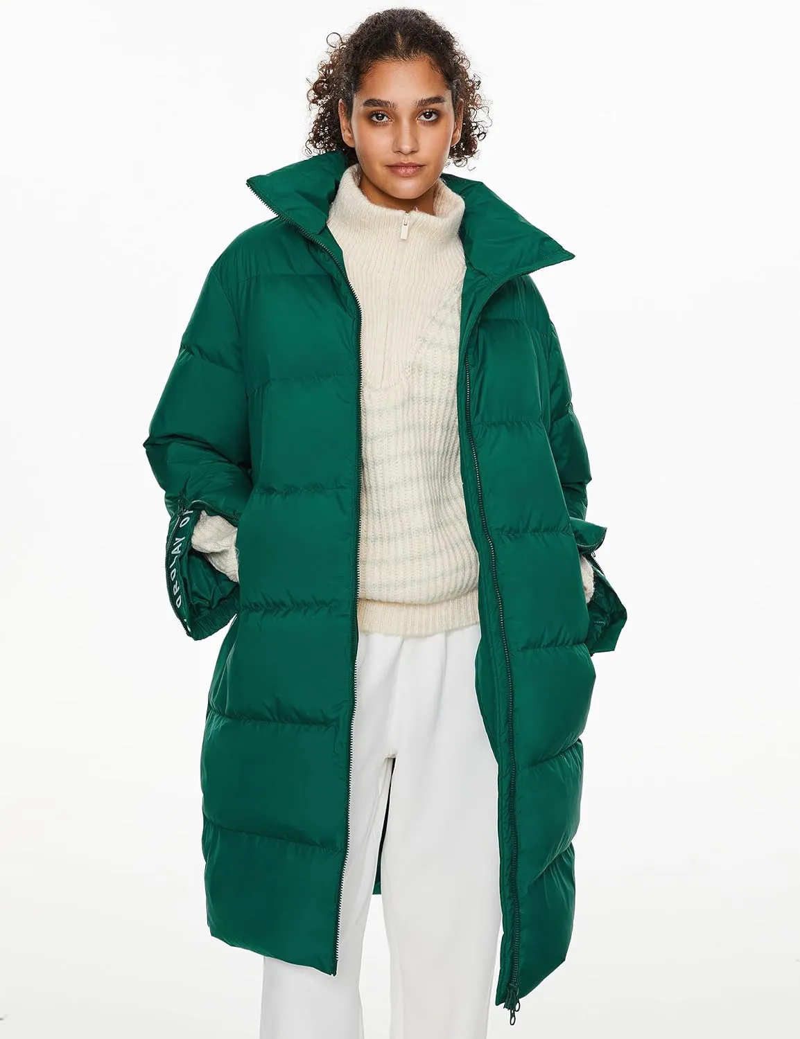 Orolay Women's Long Down Jacket Winter Puffer Jacket High Collar Down Coat with Long-sleeve Full-zip