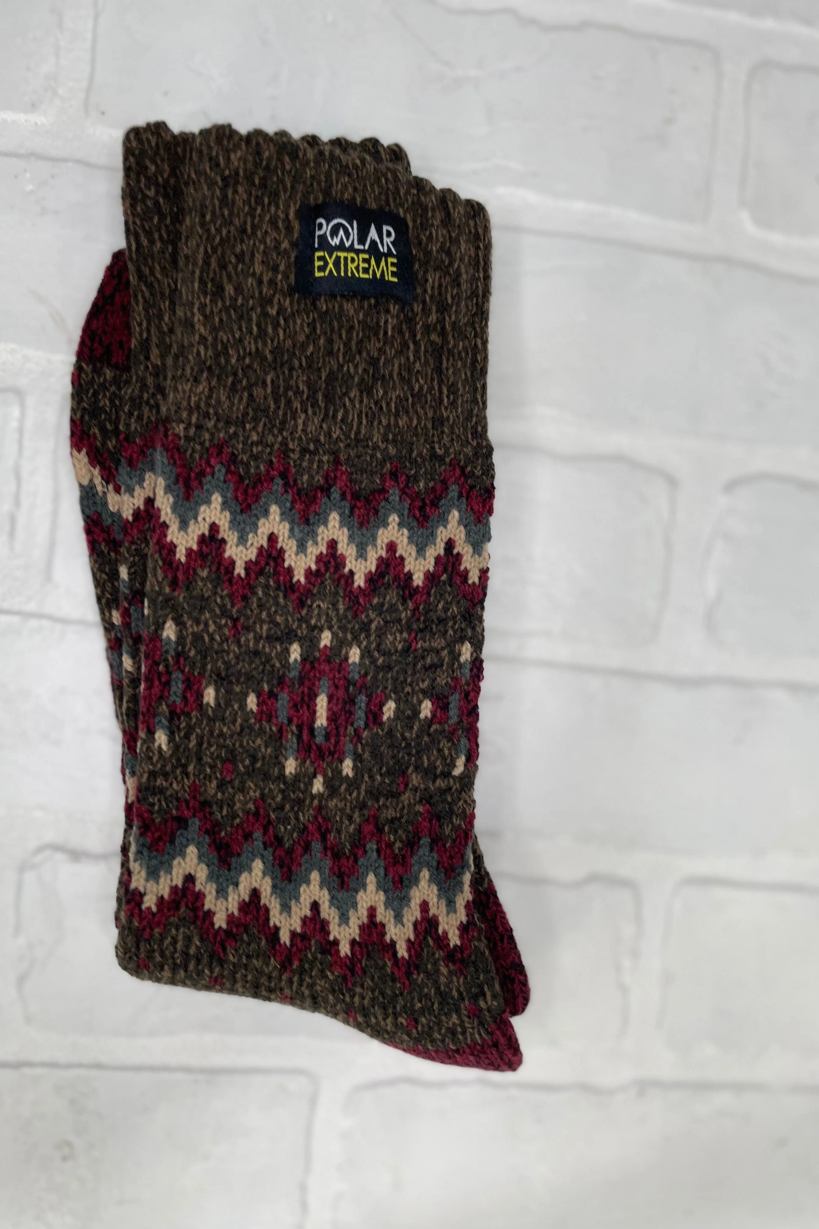 PE Men's Brown Snowflake Heat Sock