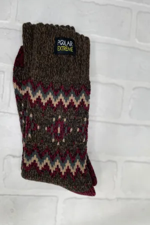 PE Men's Brown Snowflake Heat Sock