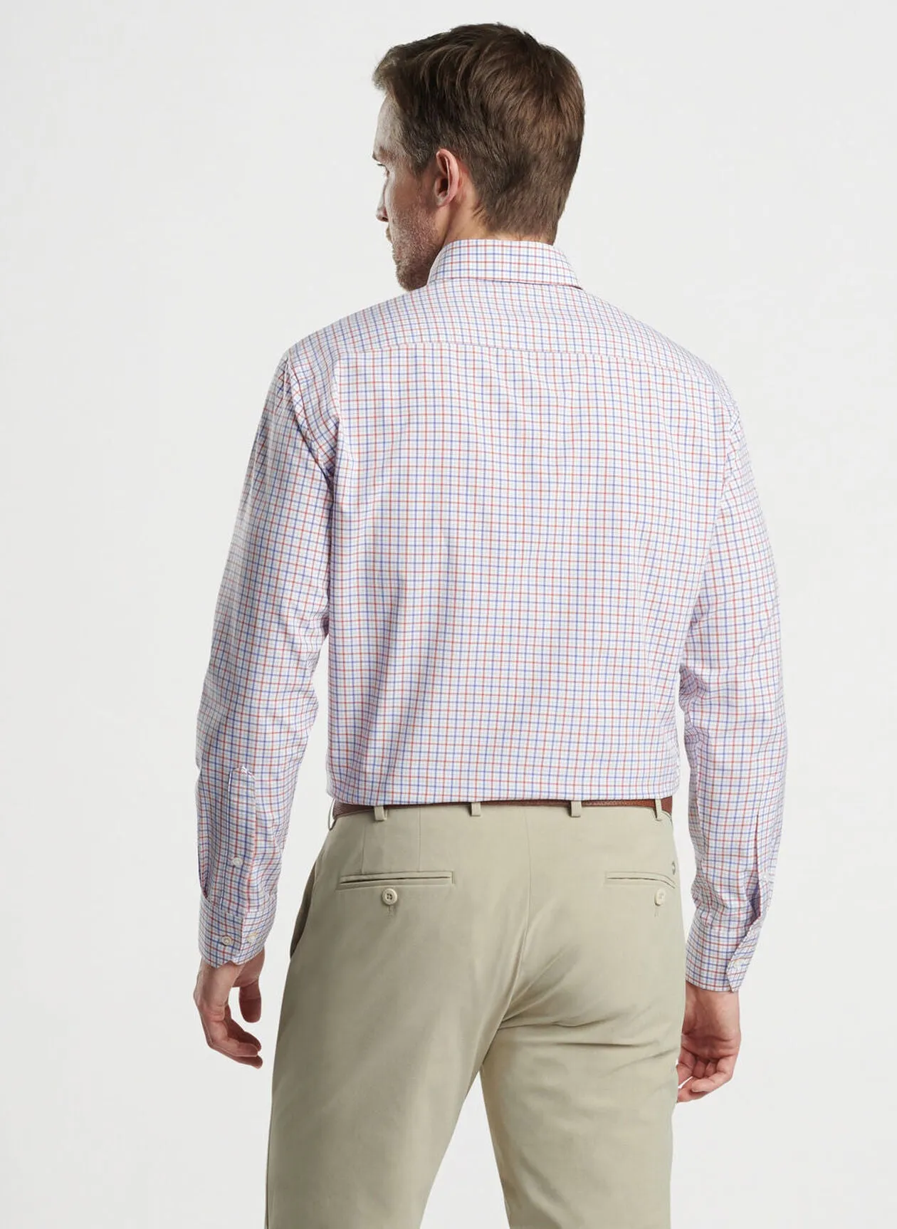 Peter Millar Moors Performance Poplin Sport Shirt In Scarlet Lily