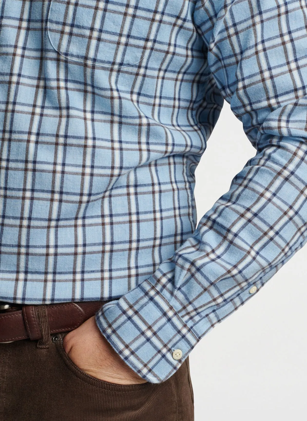 Peter Millar Nelson Flannelite Cotton-Stretch Sport Shirt in Cottage Blue