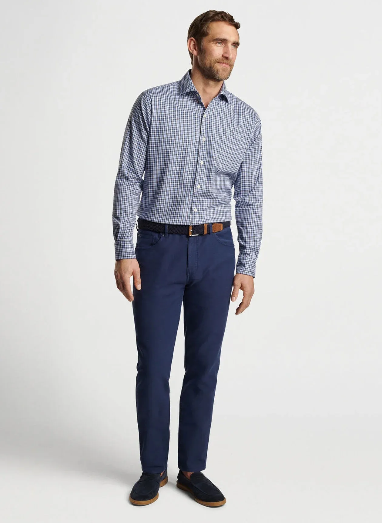 Peter Millar Welland Flannelite Cotton-Stretch Sport Shirt in Regatta Blue