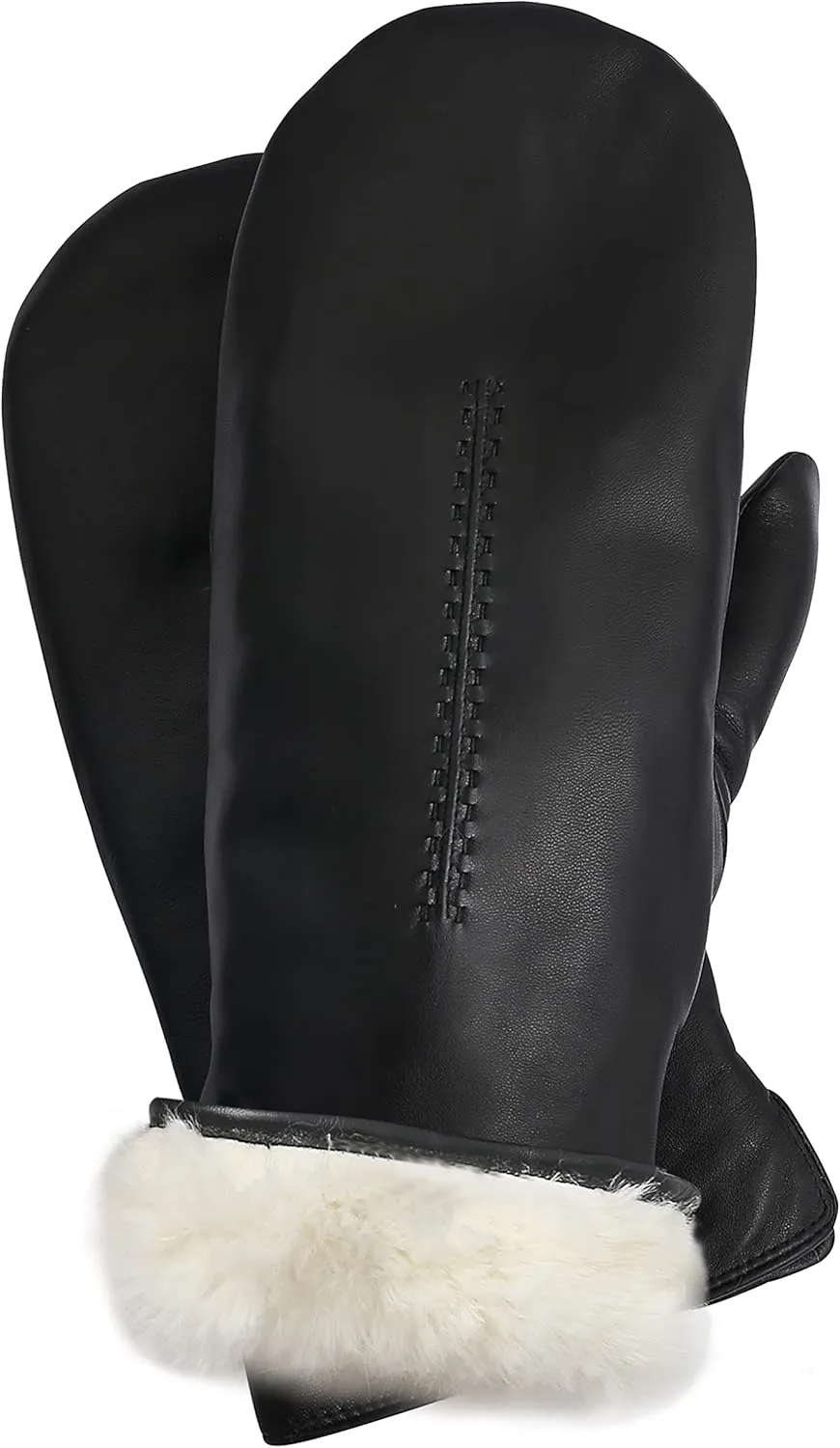 Rabbit Fur Lined Very Warm Leather Mittens for Women with Finger Liners Touchscreen Texting Driving