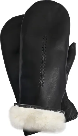 Rabbit Fur Lined Very Warm Leather Mittens for Women with Finger Liners Touchscreen Texting Driving
