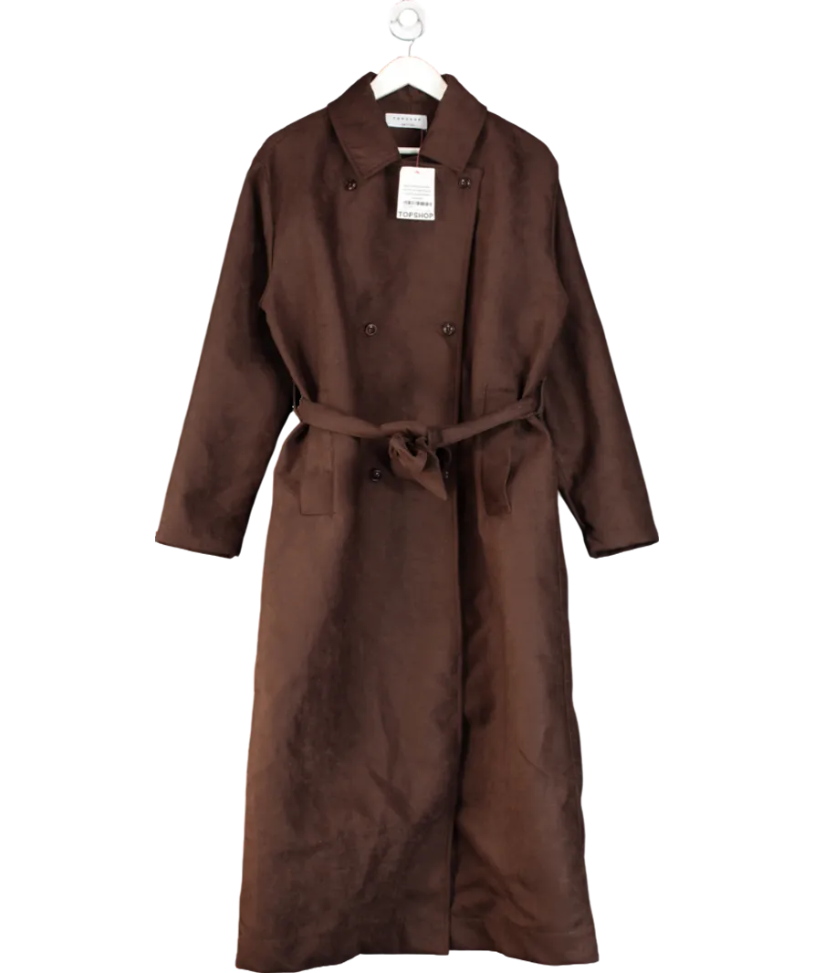 Topshop Brown Faux Suede Oversized Trench Coat UK M