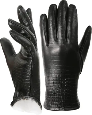 Very Warm Womens Rabbit Fur Leather Gloves for Women Touchscreen Texting Driving Gloves