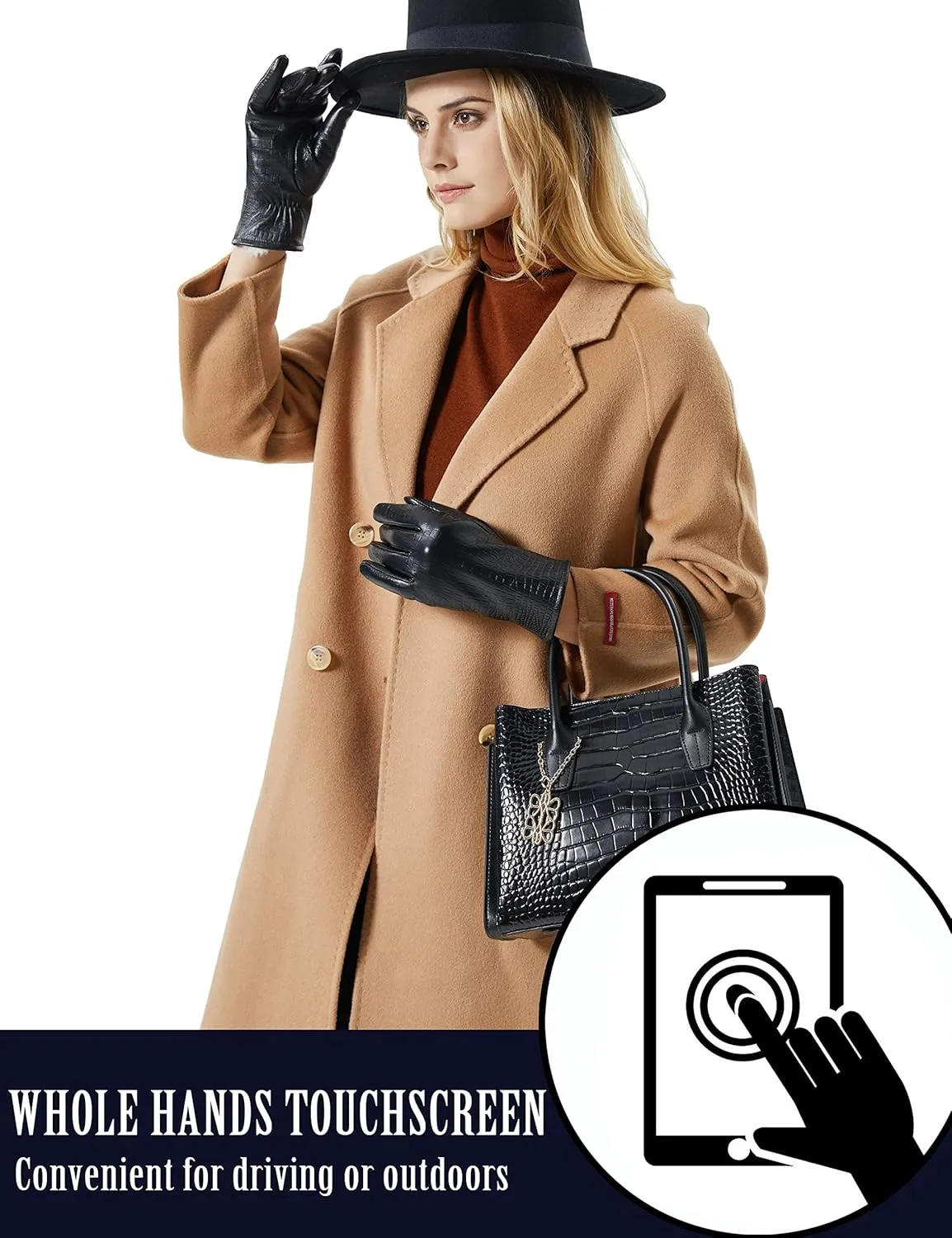 Very Warm Womens Rabbit Fur Leather Gloves for Women Touchscreen Texting Driving Gloves