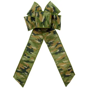 Wired Green Camouflage Bows (2.5"ribbon~6"Wx10"L)