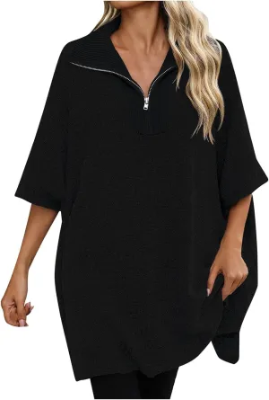 Women's Fashion Knitted Cardigan with Zipper Stand Long Sleeve Sweater Sweater Pullover Men