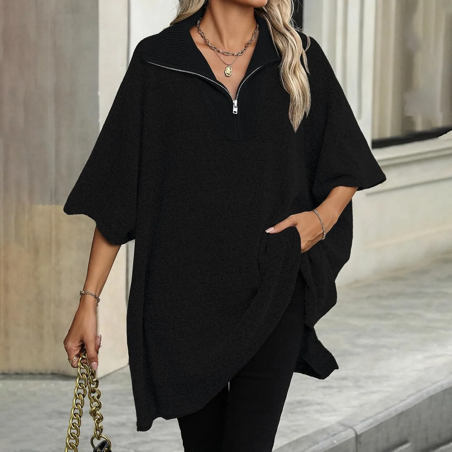 Women's Fashion Knitted Cardigan with Zipper Stand Long Sleeve Sweater Sweater Pullover Men