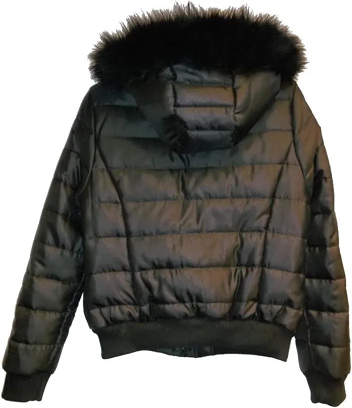 Womens Faux Fur Lined Hooded Puffer Down Jacket